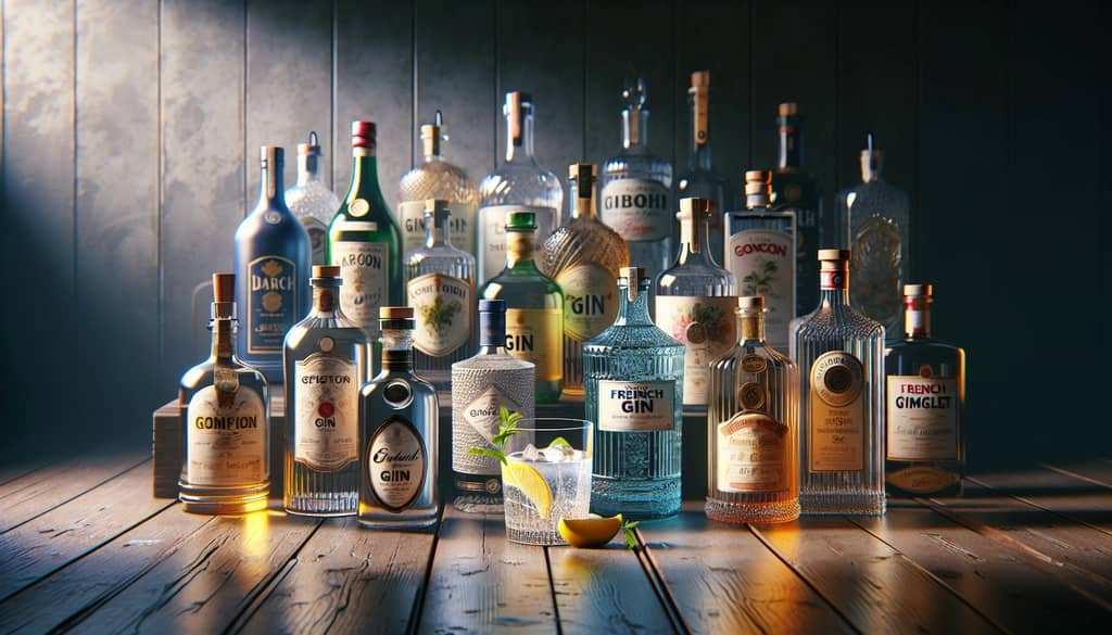 Different bottles of gin to explore for achieving the ideal French Gimlet flavor profile.