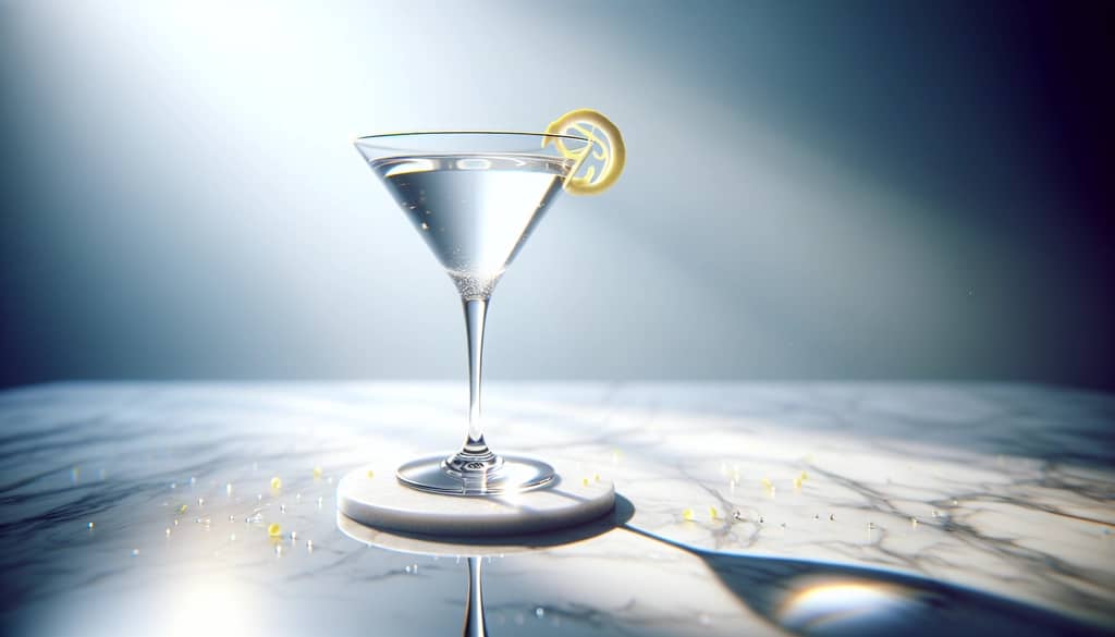 Klassischer trockener Martini-Cocktail in einem Stielglas mit Zitronenzeste
