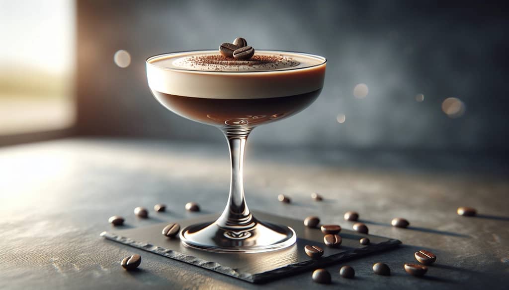 espresso martini with chocolate garnish
