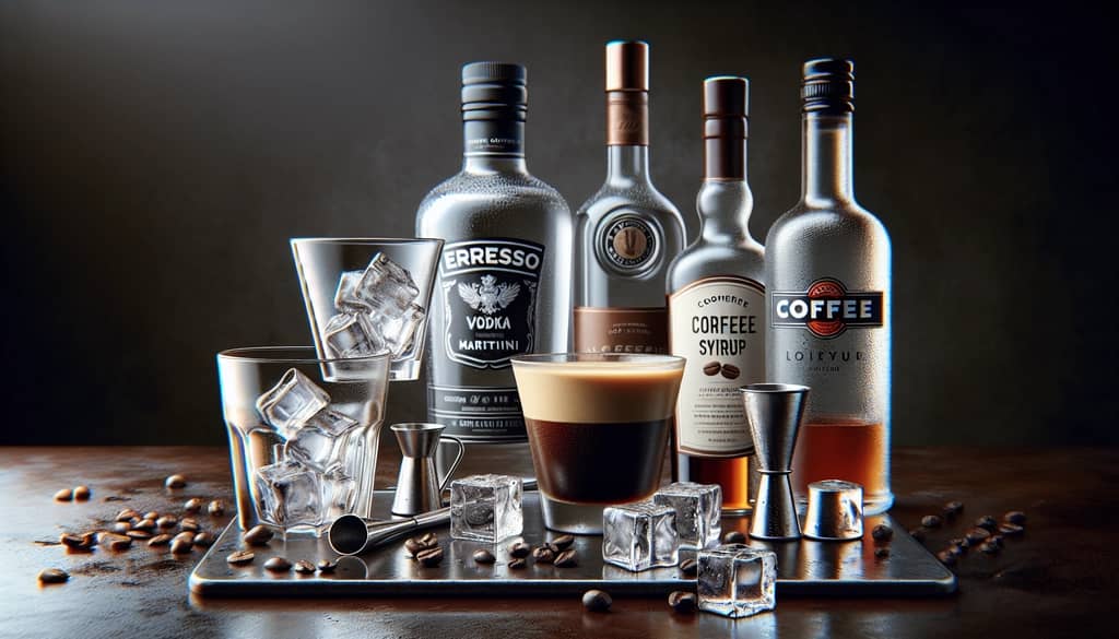 espresso martini recipe ingredients on bar