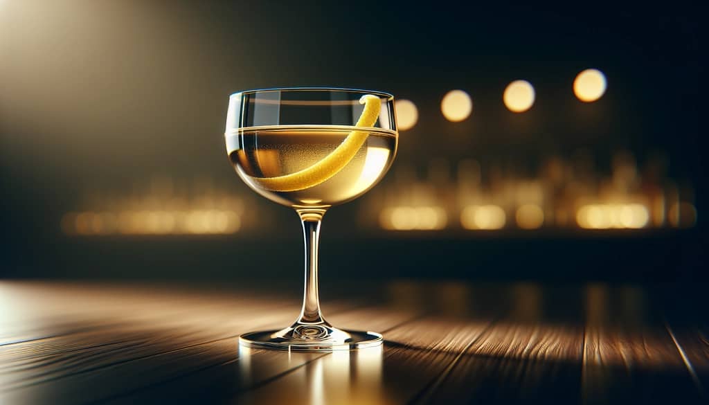 filled coupe glass cocktail on wood