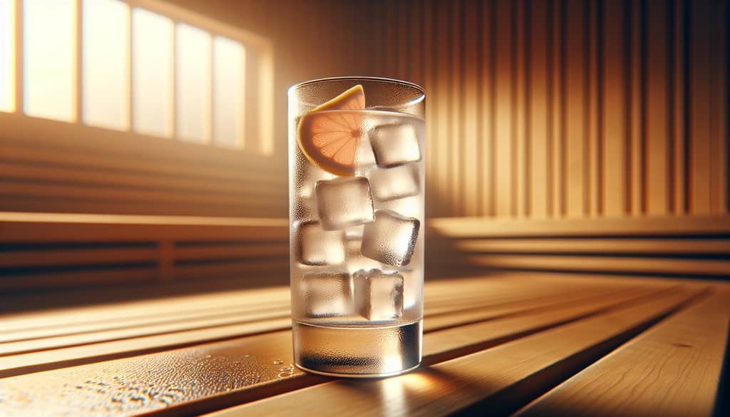 served long drink in highball with ice for sauna