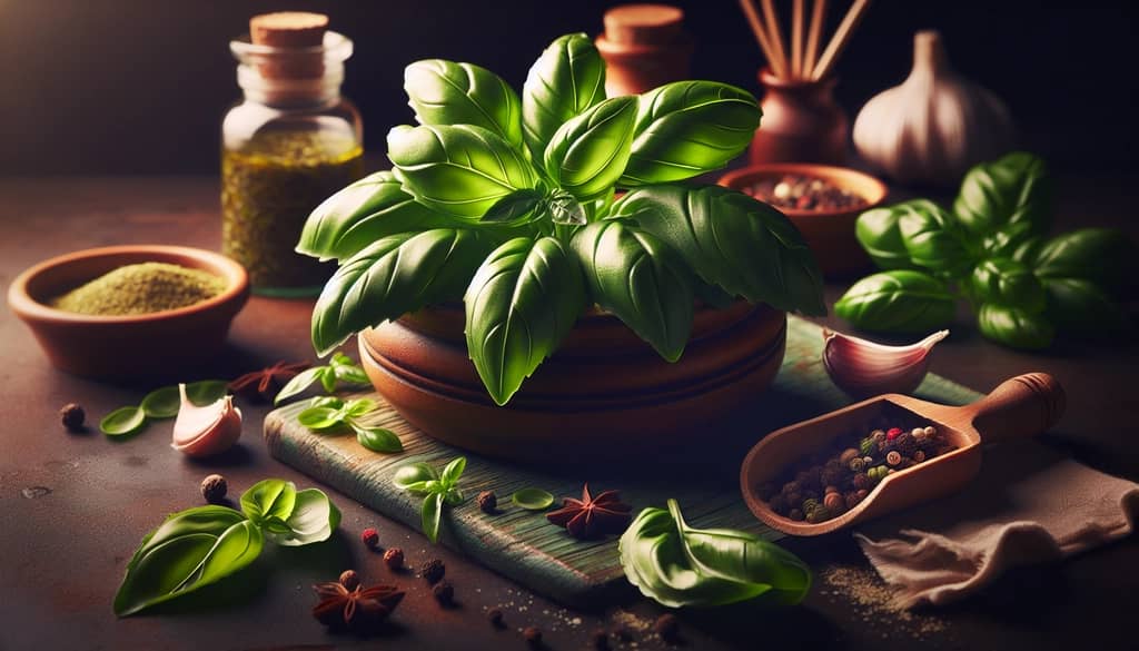 Fresh green basil leaves showcasing their vibrant color and aromatic appeal