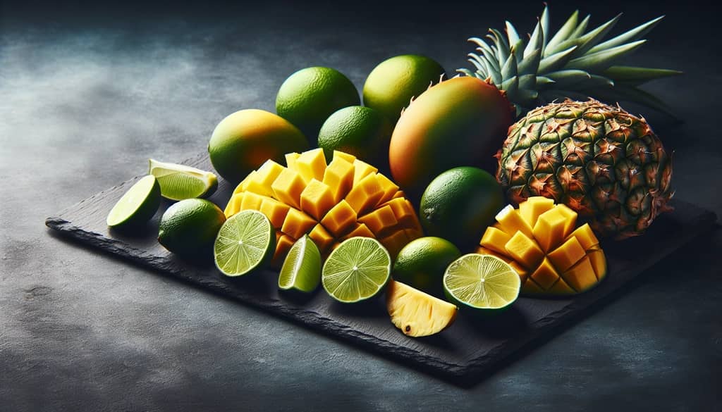 Fresh limes, mango, and pineapple