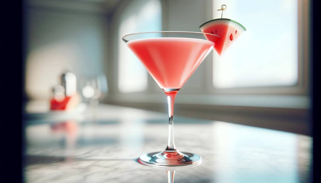 fresh watermelon martini in cocktail glass