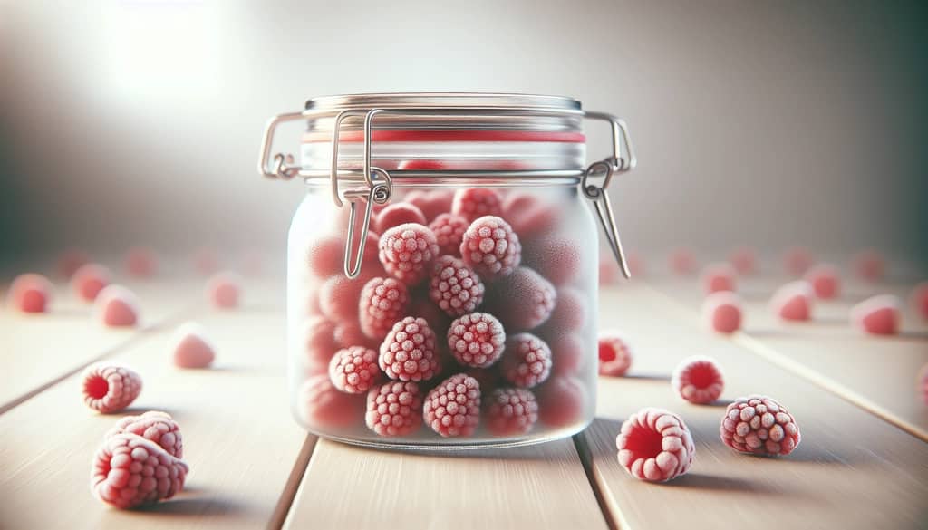 frozen raspberries in container
