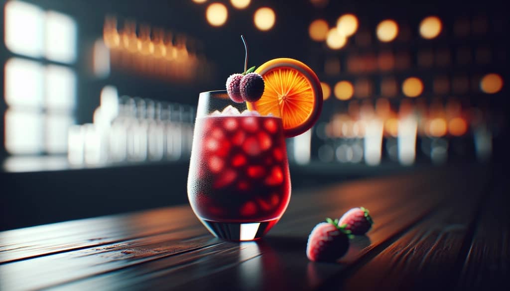 Frozen sangria served in glass with orange