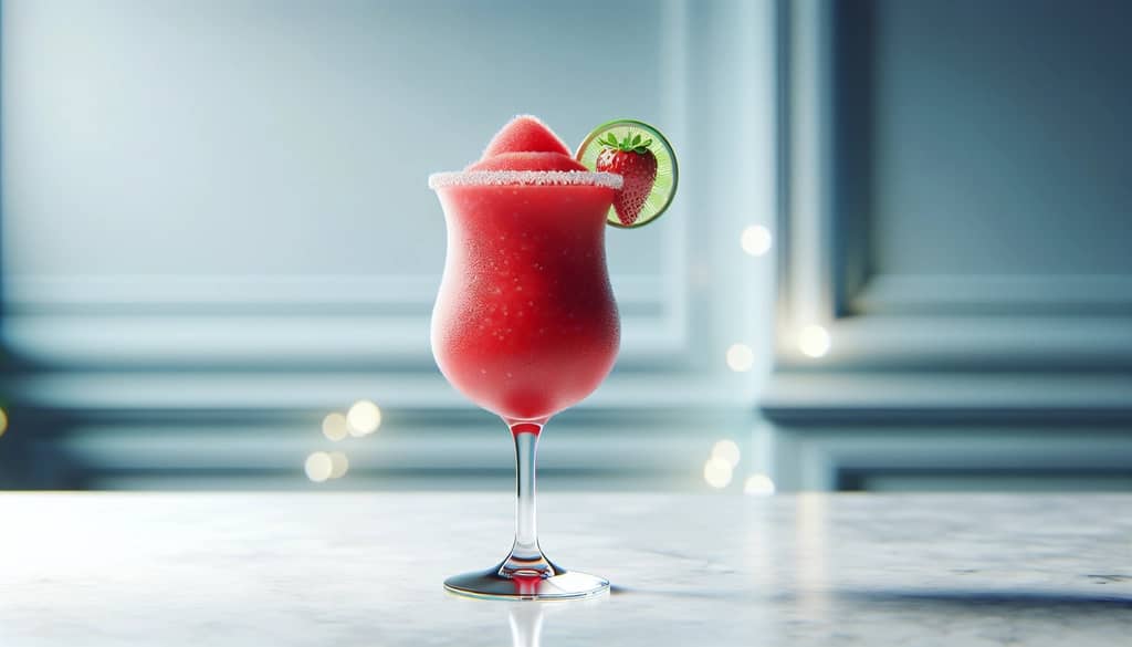 limon dilimi süslemeli fırtına bardağında donmuş çilek daiquiri