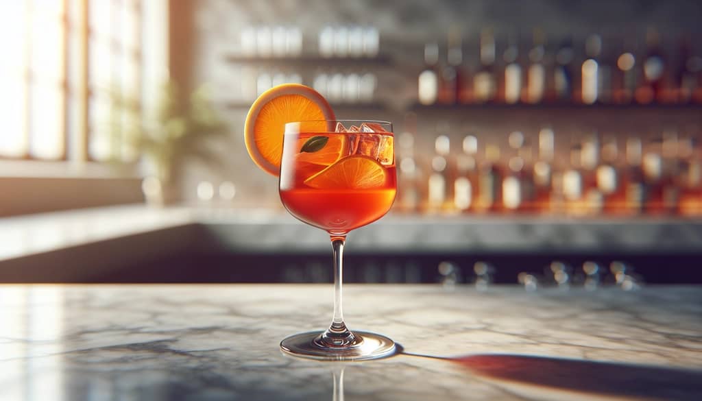 Garibaldi-Cocktail im hohen Glas mit Orangenschnitz