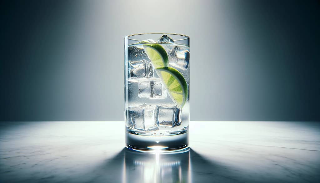 Simple gin and tonic in a highball glass on marble
