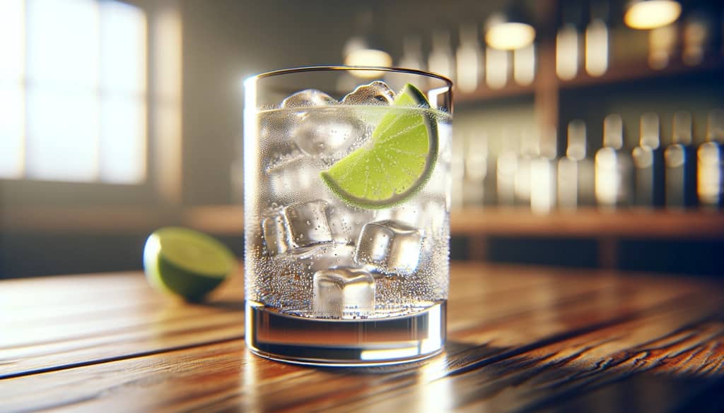 gin and tonic in a highball glass with lime