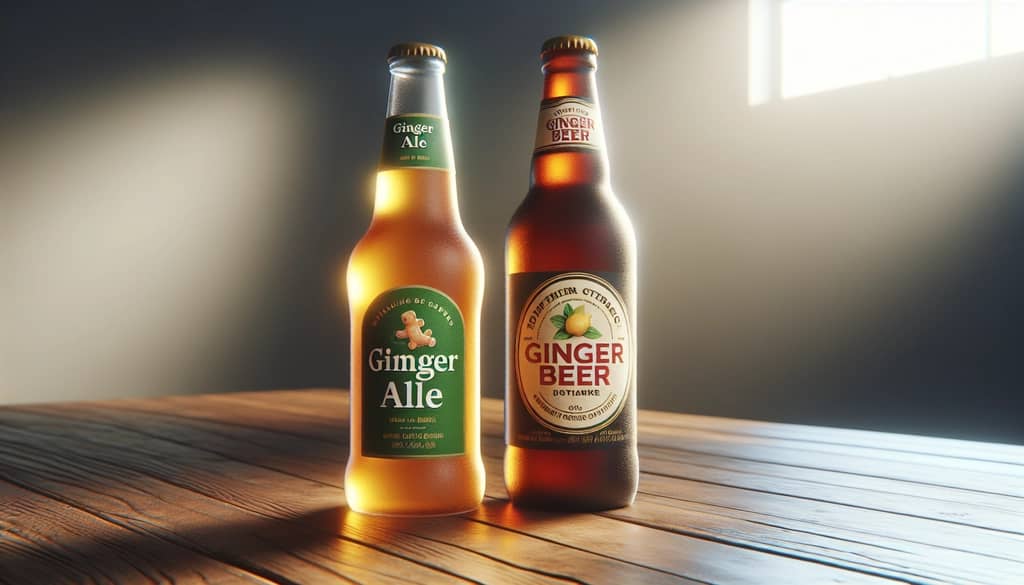 butelki ginger ale i piwa imbirowego na drewnianej powierzchni