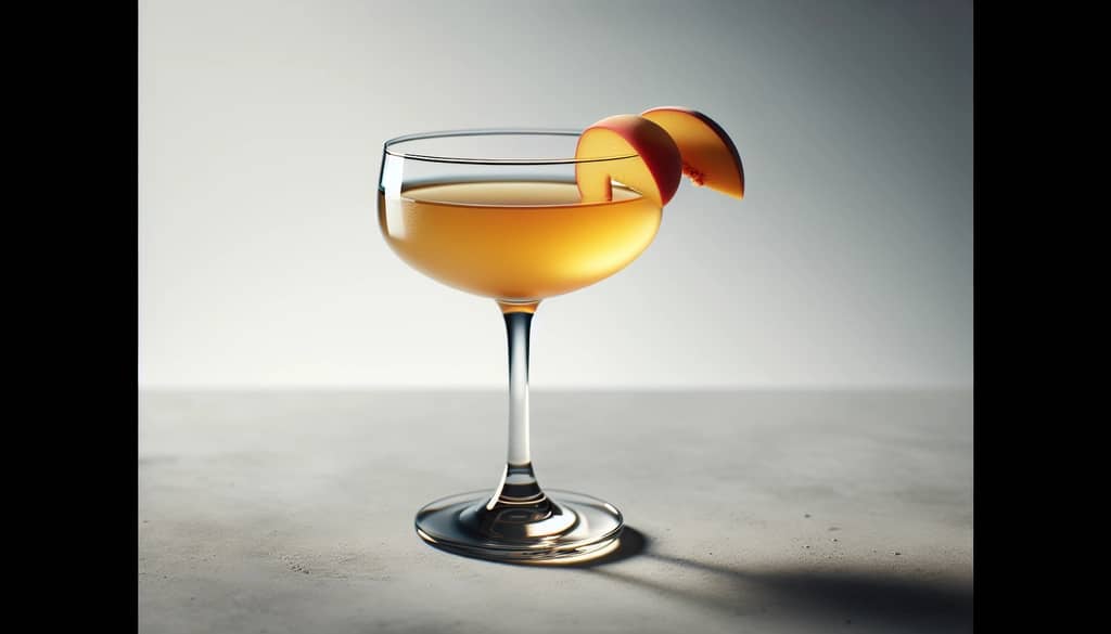 chilled ginger peach martini with peach wedge garnish