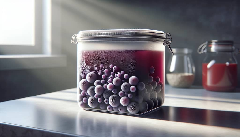 grape juice frozen in storage container