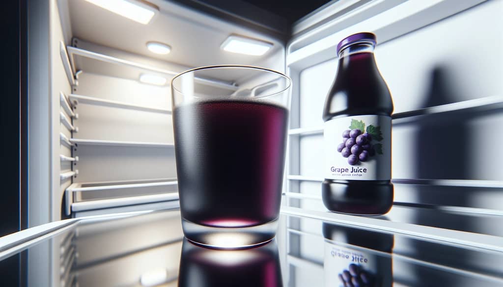 냉장고에 포도 주스 한 잔
