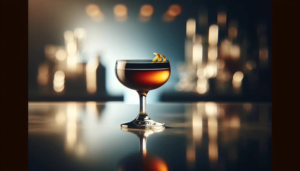 koktail hanky panky dalam gelas coupe dengan sentuhan jeruk