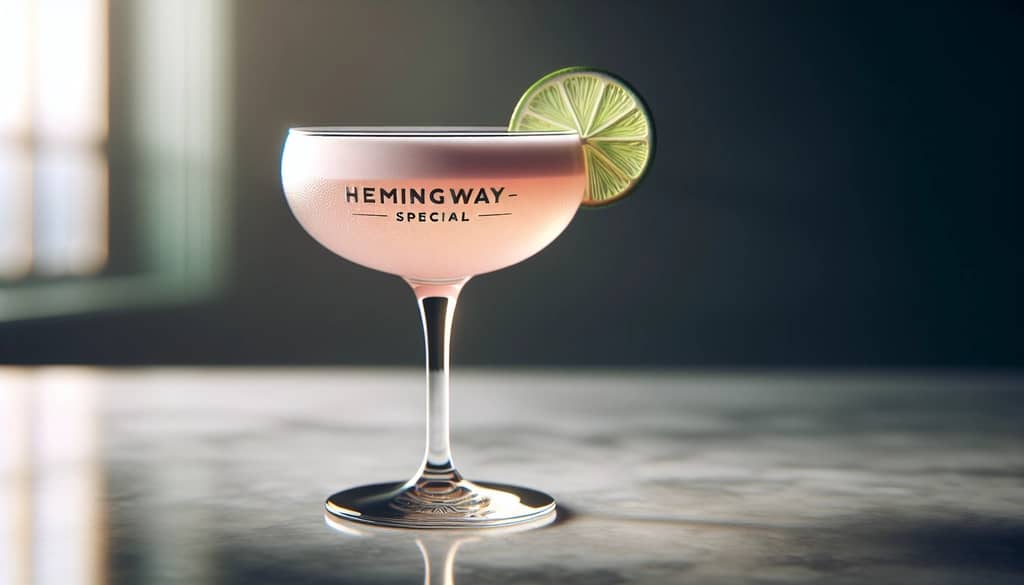 hemingway special cocktail in coupe glass with lime wheel