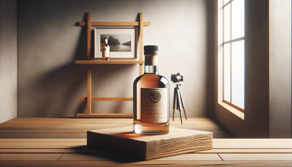 herbal liqueur bottle on a wooden shelf