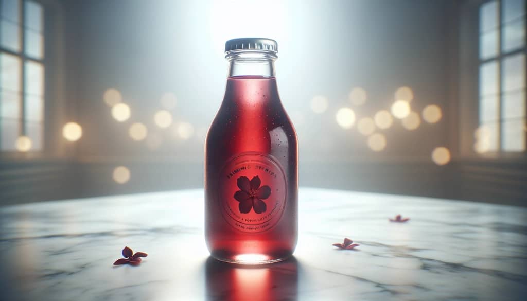 zbliżenie syropu hibiskusowego w szklanej butelce