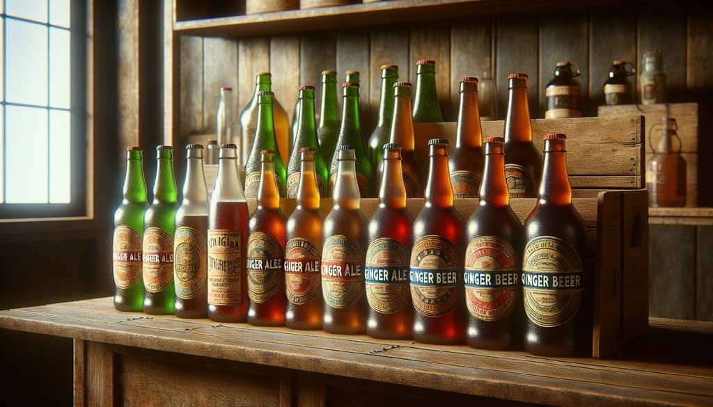 Historical bottles of ginger ale and ginger beer, showcasing their origins