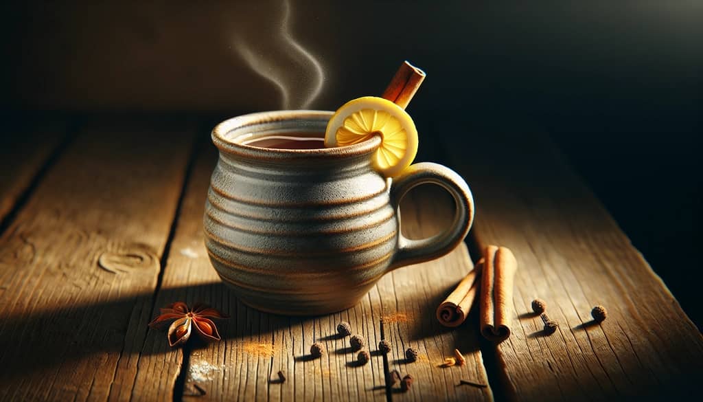historical mug of hot toddy with cinnamon and cloves
