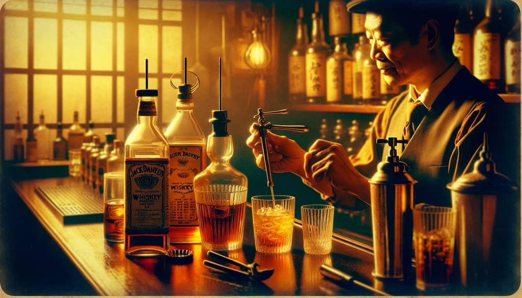 Historical image depicting early Japanese whiskey and its role in creating the iconic Highball.