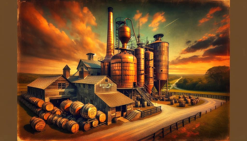 Historical image of the Buffalo Trace Distillery, emblematic of Sazerac's rich legacy in bourbon-making.