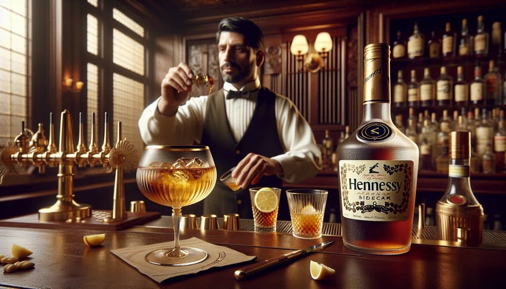 Historical imagery illustrating the origins of the Hennessy Sidecar cocktail
