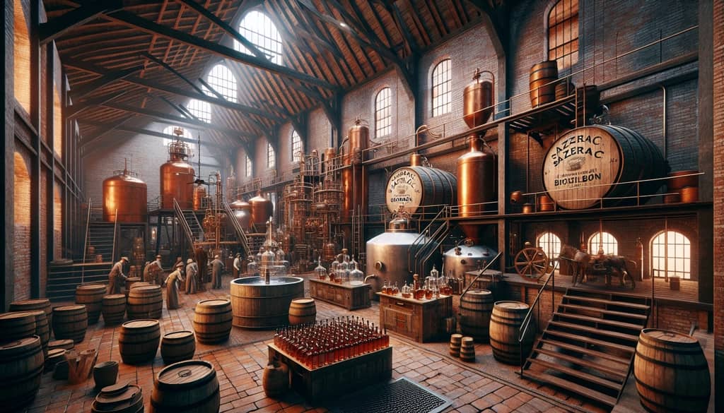 Historical imagery of Sazerac distillery capturing the timeless heritage of bourbon making