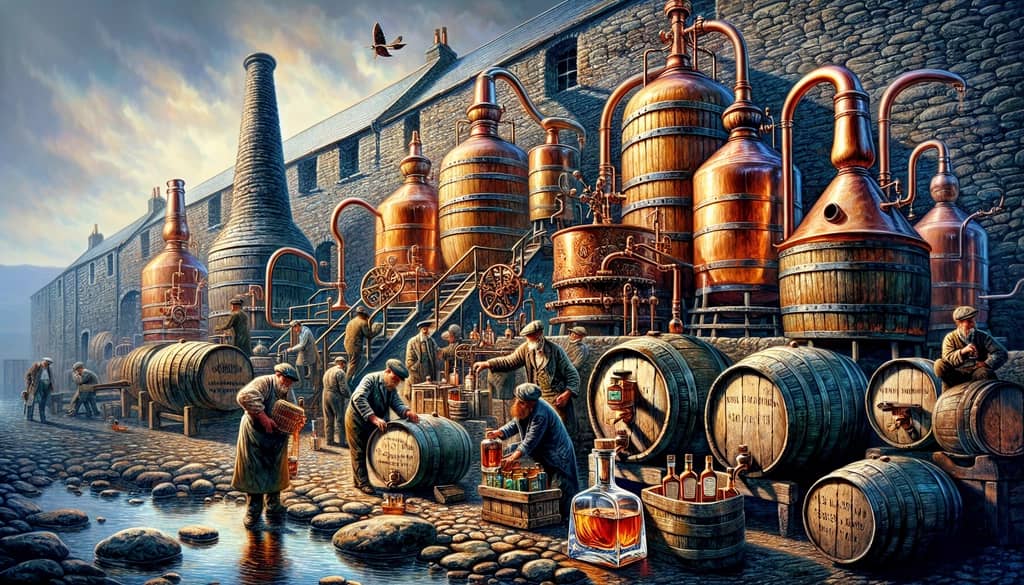 Historical photo of Irish whiskey distillation, setting the stage for the Irish Maid cocktail's origins