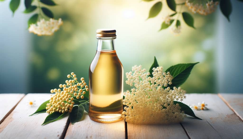 زجاجة شراب زهرة البيلسان محلي الصنع مع الزهور