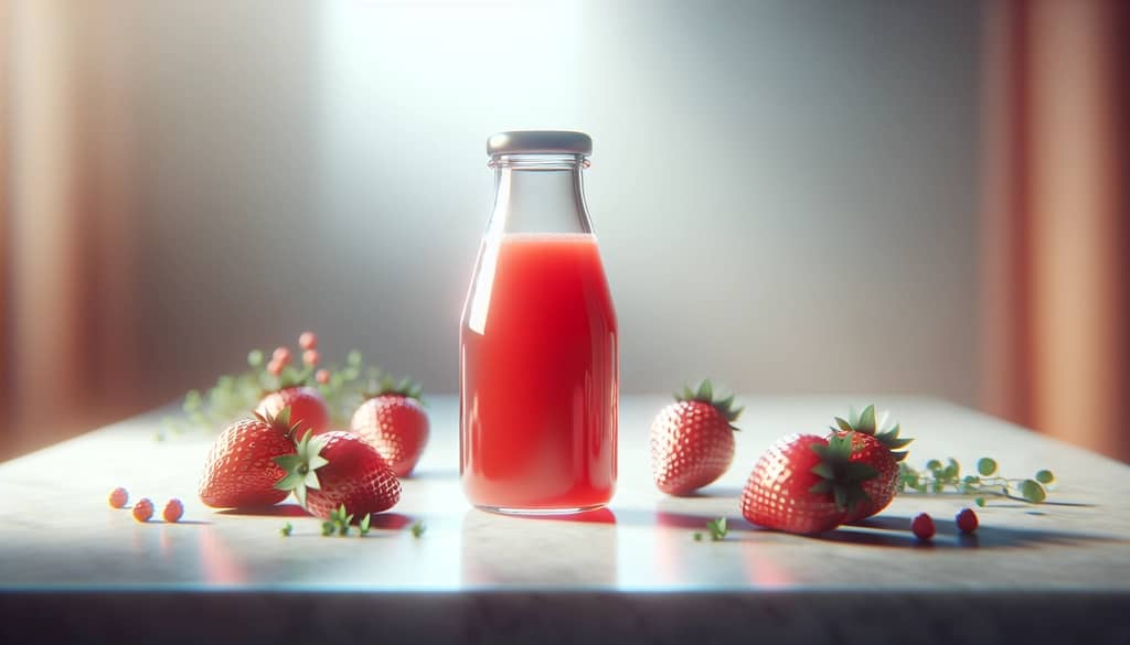 homemade strawberry juice in glass bottle with airtight lid