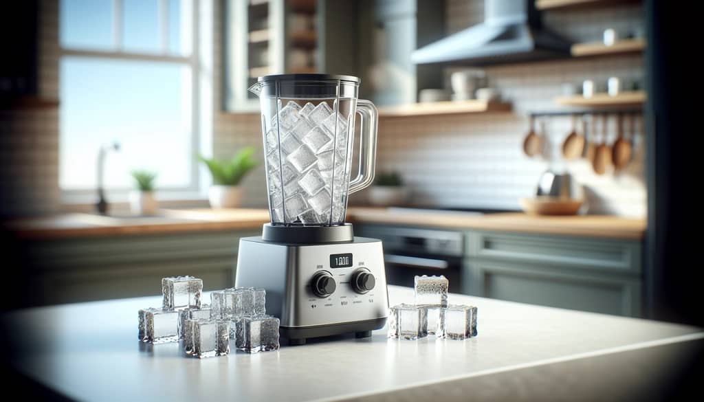 ice cubes and blender ready for frozen cocktail preparation