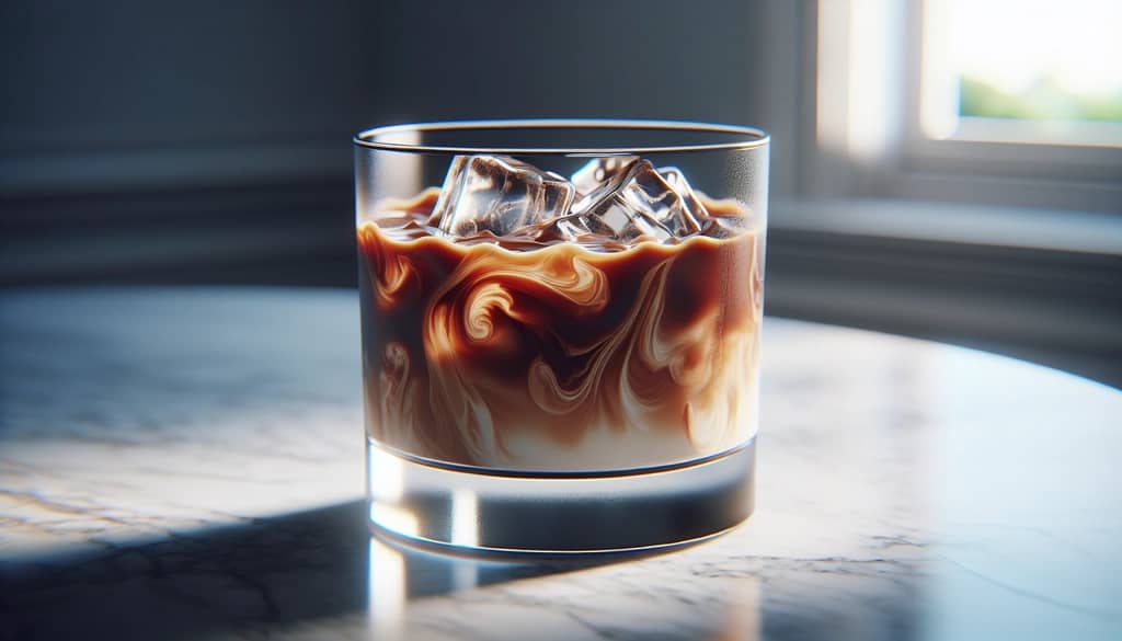 Iced coffee with Kahlua in a rocks glass