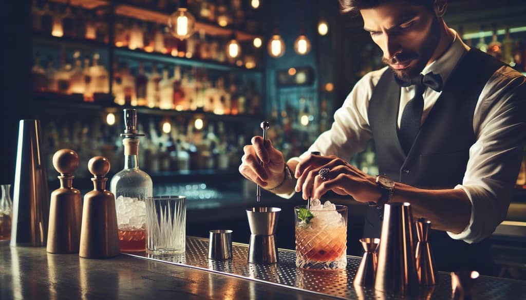 Image of Joaquín Simó crafting the original Naked and Famous cocktail at Death & Company.