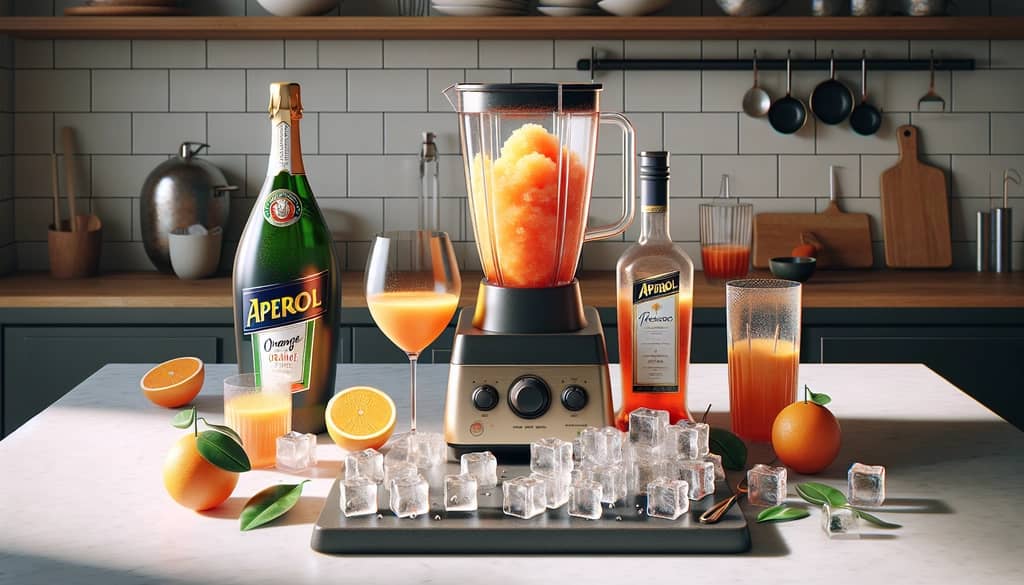 aperol spritz frozen preparación con licuadora y hielo