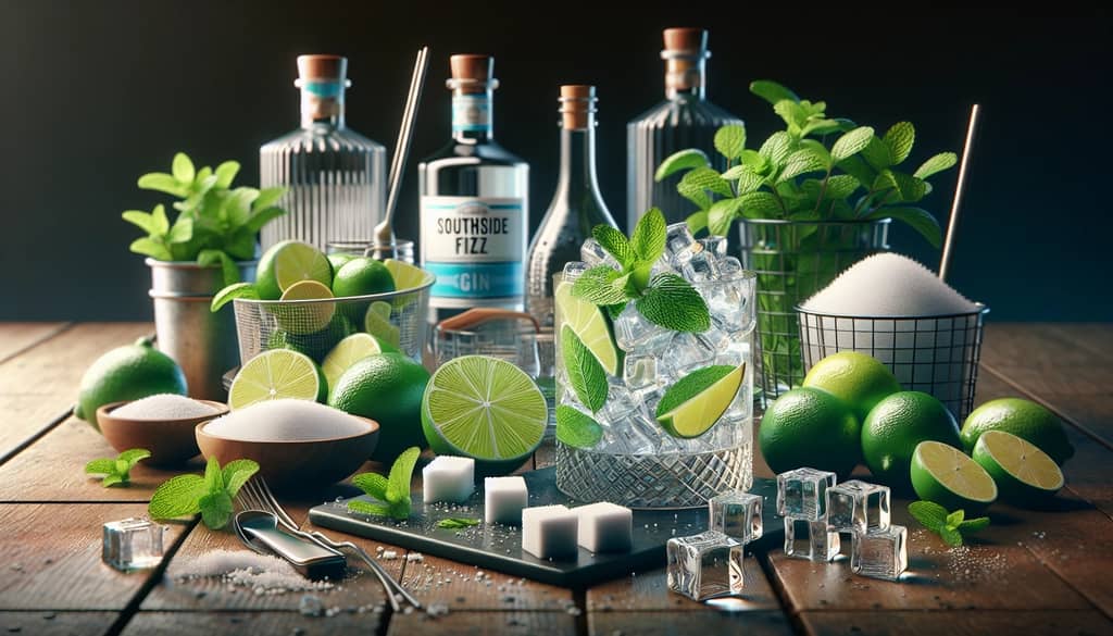 Ingredients and garnishes for the Southside Fizz, reflecting the variations and insights shared by The New York Times