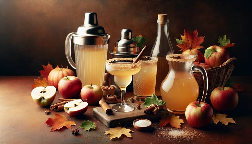 Ingredients and preparation of a classic Apple Cider Margarita for autumn gatherings.