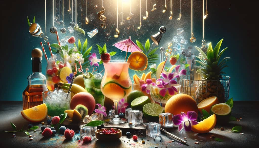 Ingredients and steps for crafting a personalized birthday cocktail with tropical and classic flavors