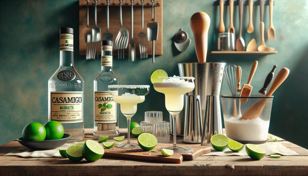 Ingredients and steps for crafting the perfect Casamigos margarita, highlighting the balance of tequila, lime, and sweet notes