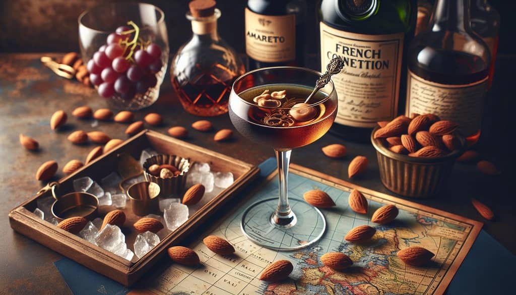 Ingredients of Cognac and amaretto illustrate the origins and international allure of the French Connection cocktail