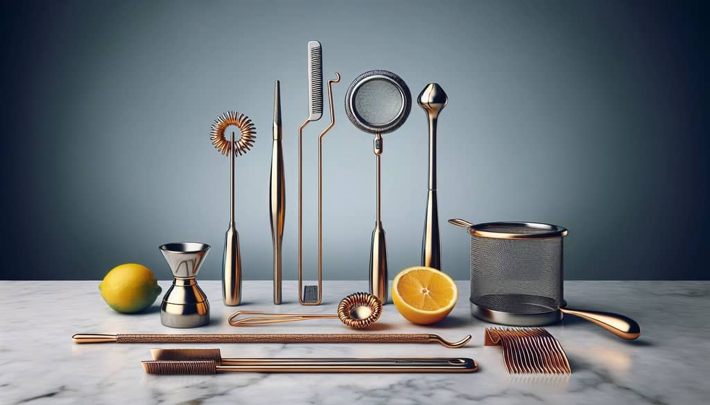 Intermediate cocktail tools including muddler and bar spoon