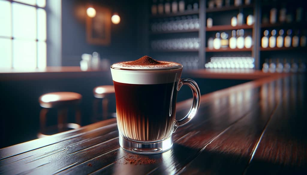 Café irlandés con Baileys y Jameson en taza de vidrio