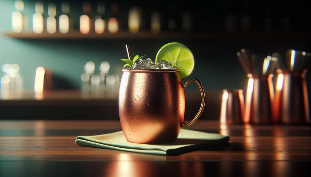 irish mule on bar with green napkin