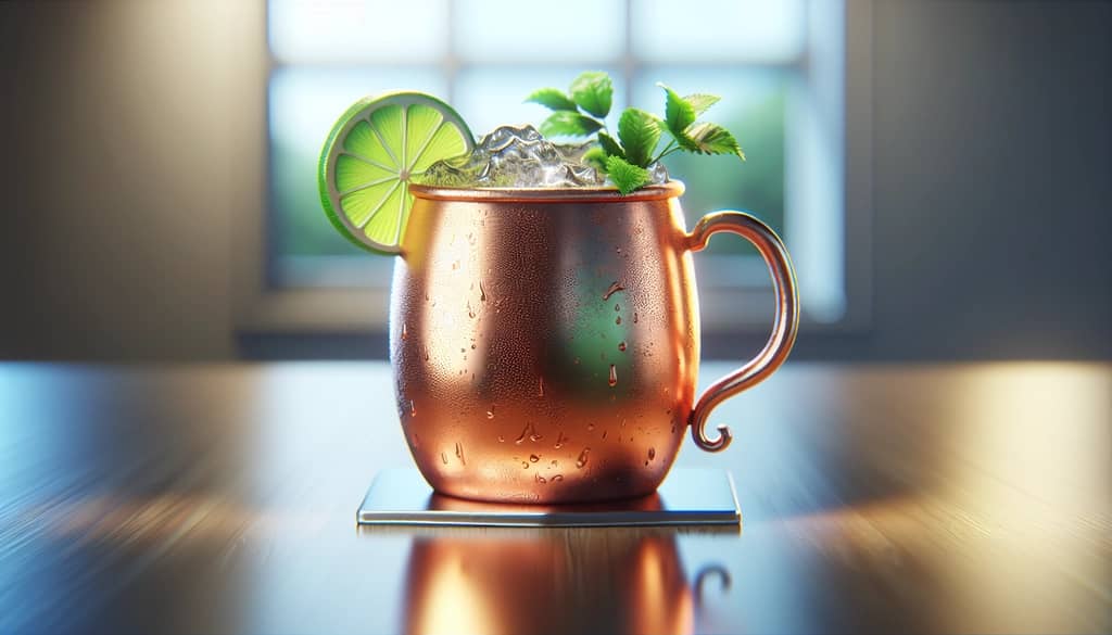 Cocktail Irish mule trong cốc đồng với chanh xanh