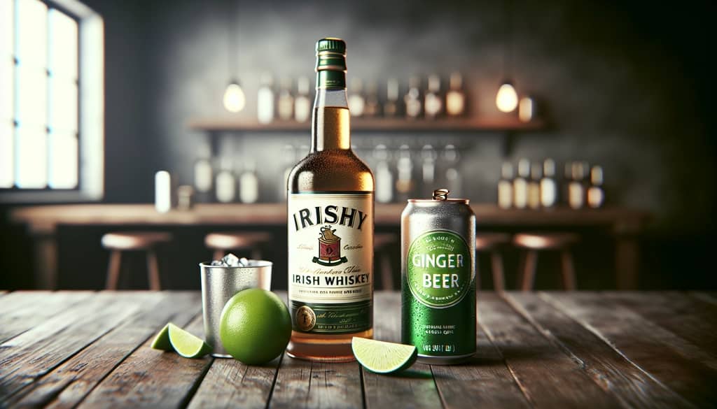 ingredients for irish mule recipe on wood