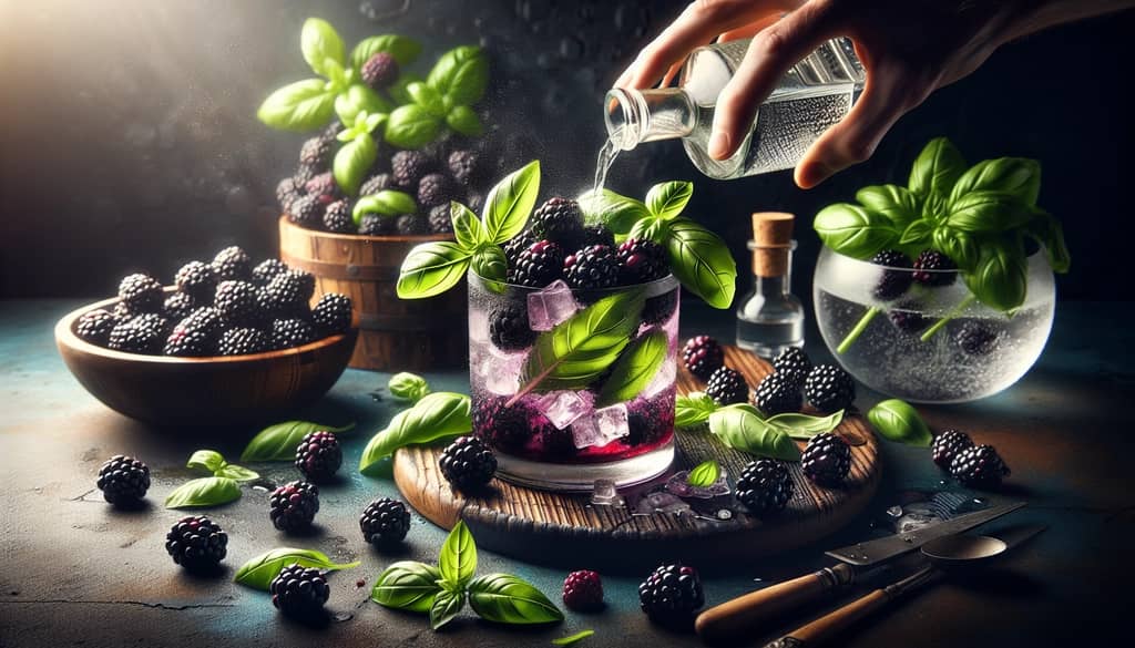 Juicy blackberries and fresh basil leaves for a vibrant Blackberry Basil Gin Smash