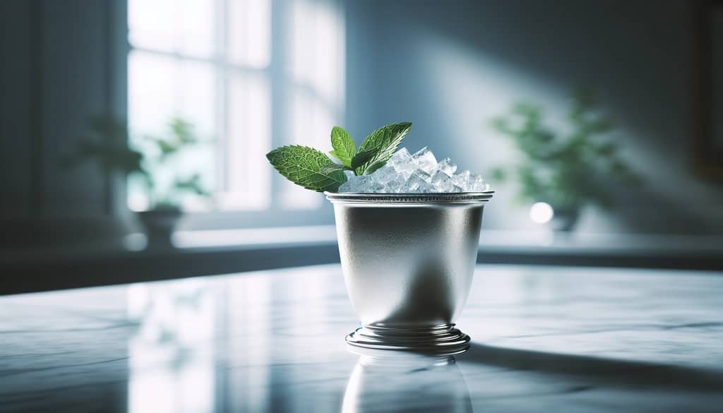 kentucky derby mint julep cup with crushed ice and mint
