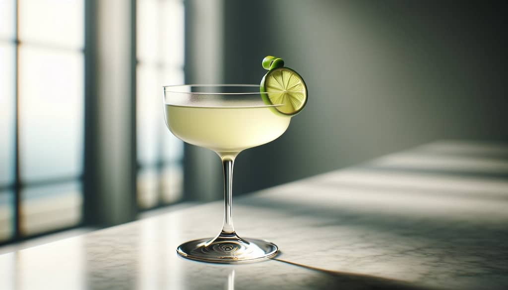 lime twist garnish on coupe glass