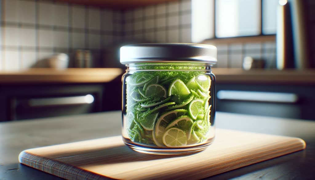 lime zest in small glass jar